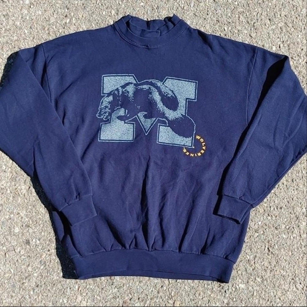 VTG 1990s NCAA Michigan Wolverines Long Sleeve Double Crew Neckband Size (XL)